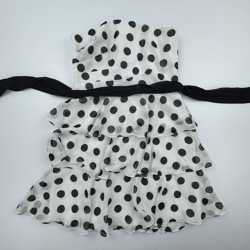 White House Black Market Polka Dot Strapless Dress Womens 8 Tiered Ruffle - Picture 5 of 10